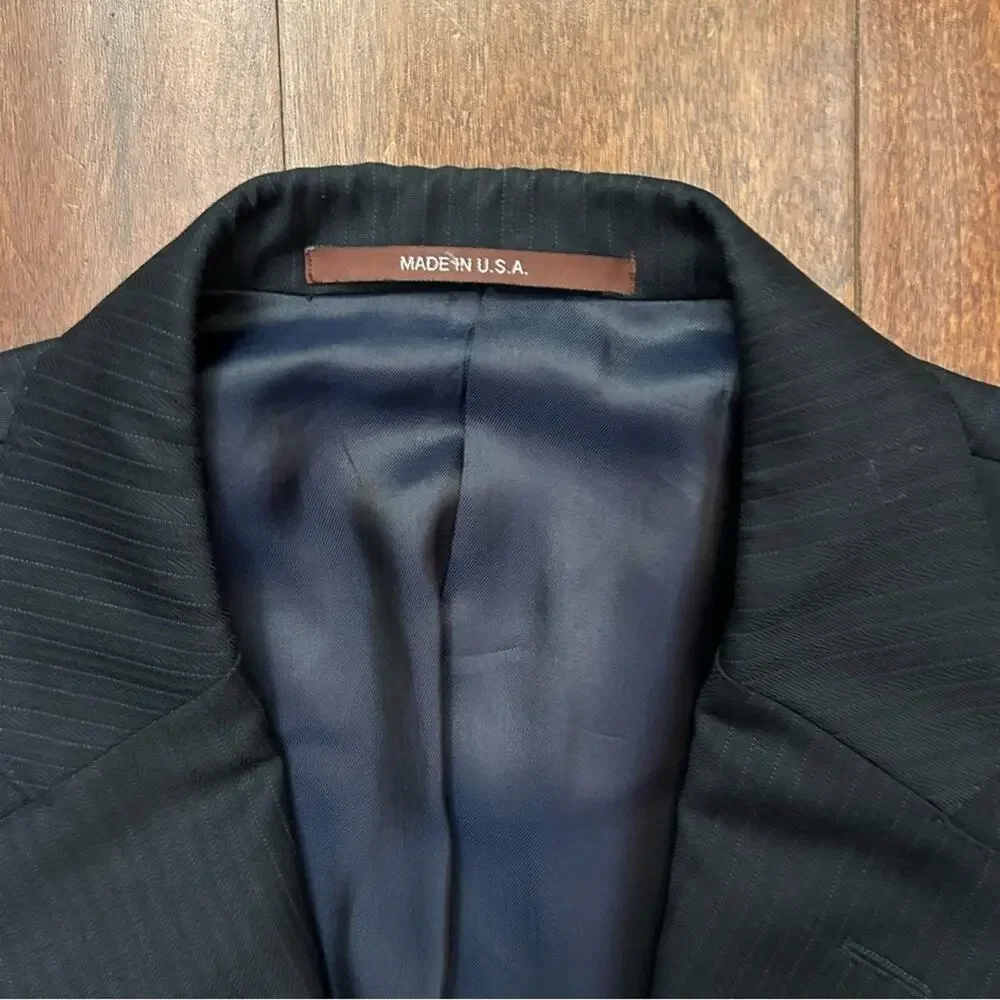 Hickey Freeman for Nordstrom Men's Black Pinstripe Blazer, 100% Wool, Size 42R